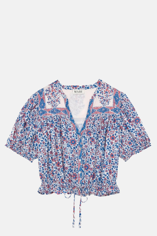Della Print S/S Top Blue/Pink