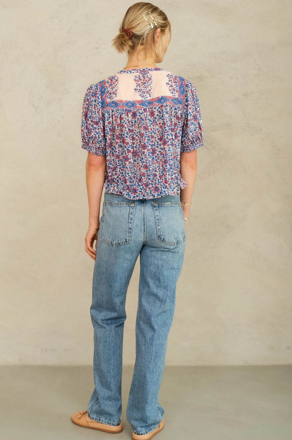 Della Print S/S Top Blue/Pink