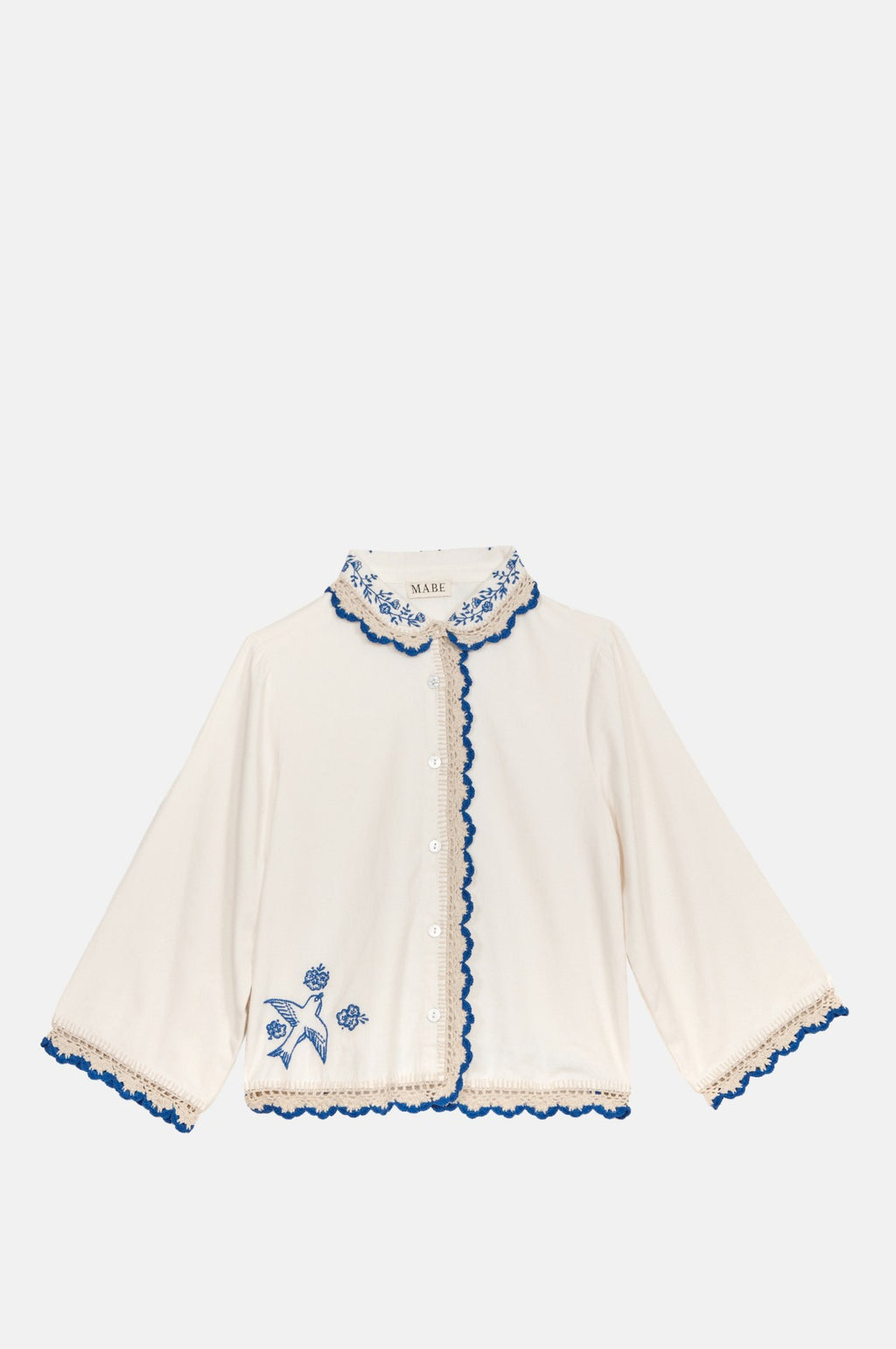 M.A.B.E.Frady Crochet Trim Top Ivory/Blue.