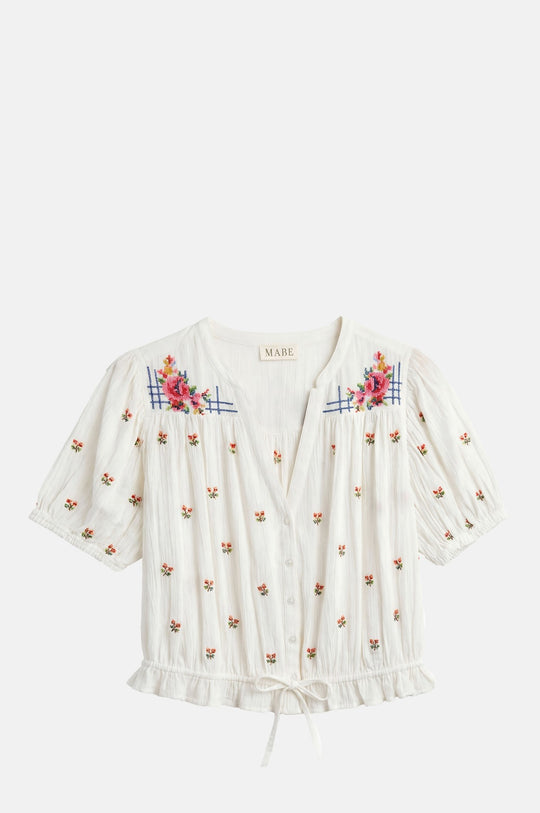 Harlie Emb S/S Top Ecru/Multi