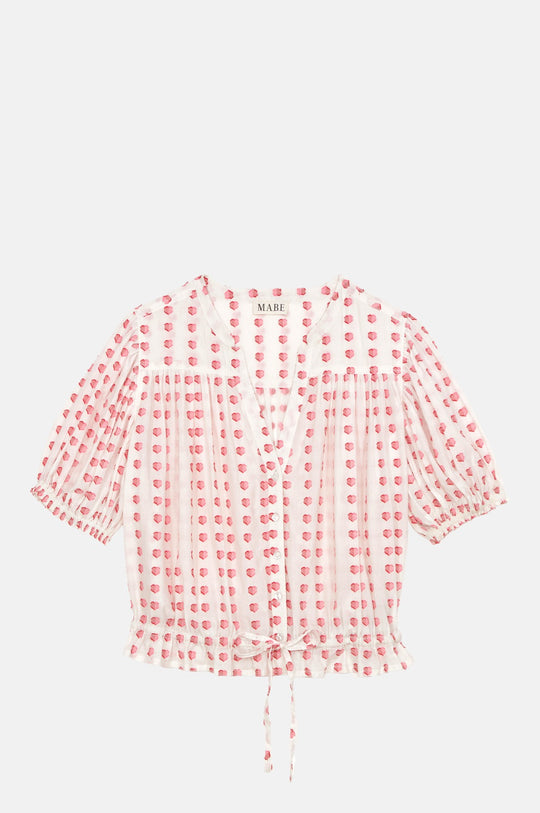 Karla Gathered Top Ecru/Red