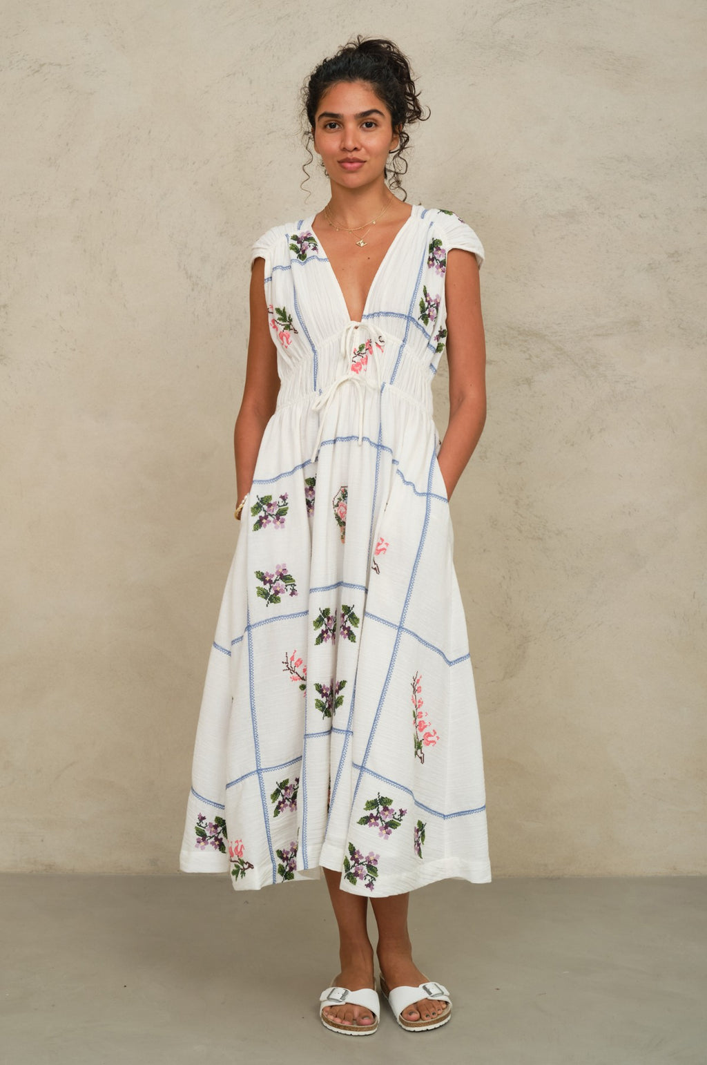 Rhoda Emb Midi Dress Multi