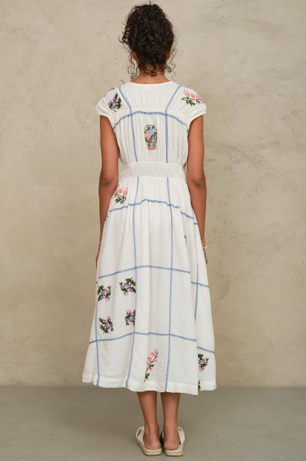 Rhoda Emb Midi Dress Multi