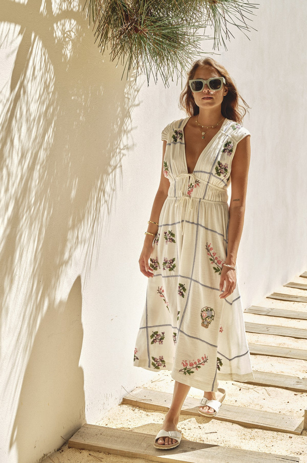 Rhoda Emb Midi Dress Multi