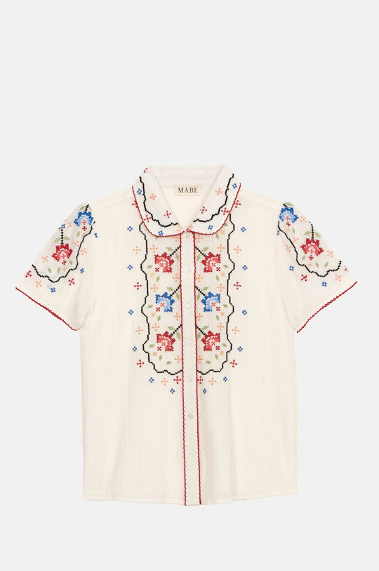 Ruby Emb S/S Top Ecru/Multi