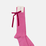 Maria La Rosa College Velvet Bow Socks Pink.