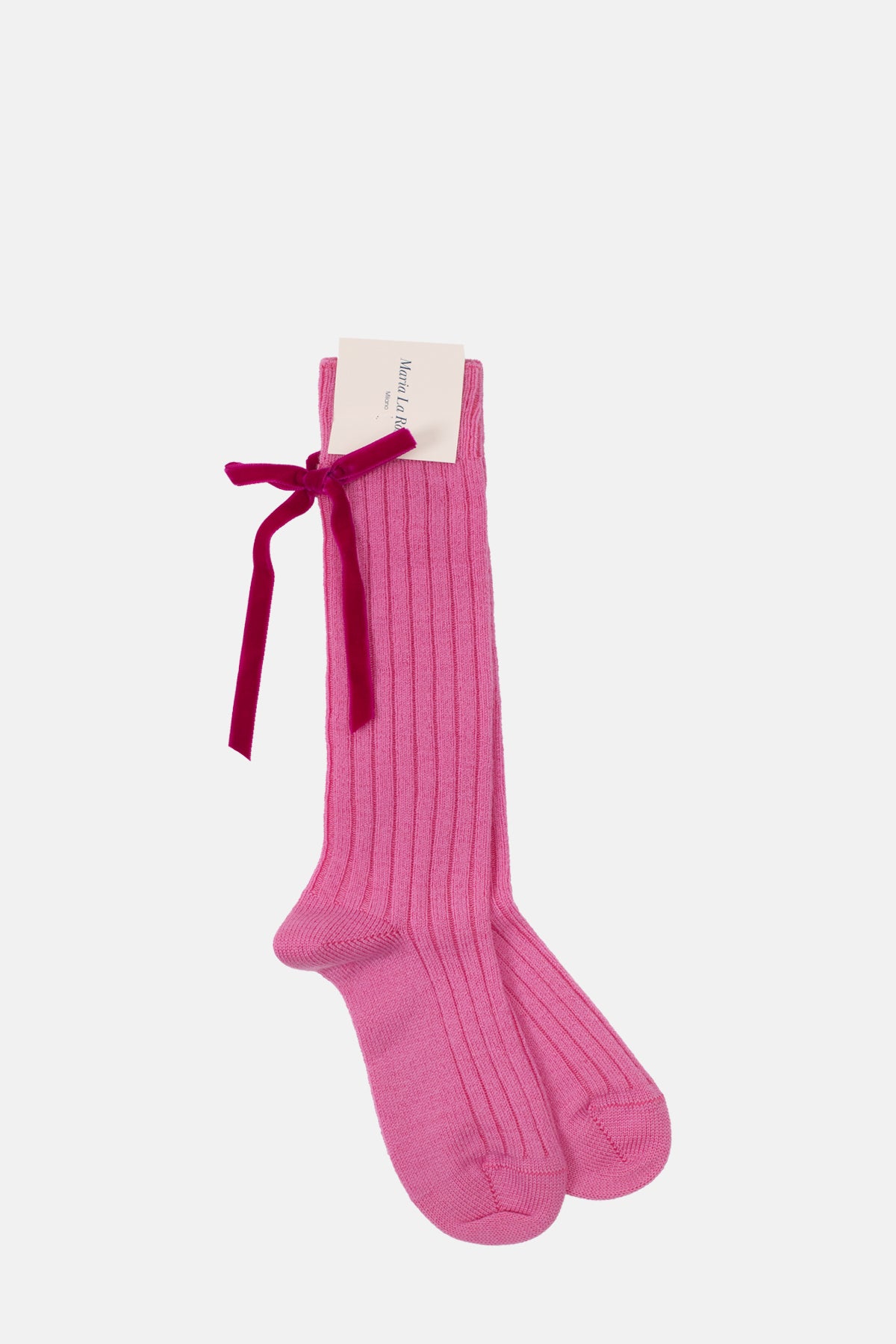Maria La Rosa College Velvet Bow Socks Pink.