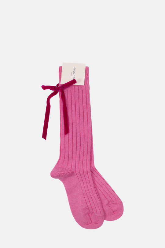 College Velvet Bow Socks Pink
