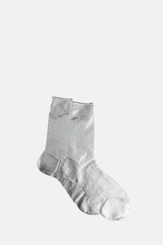 One Ribbed Laminated Socks Silver