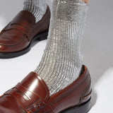 One Ribbed Laminated Socks Silver