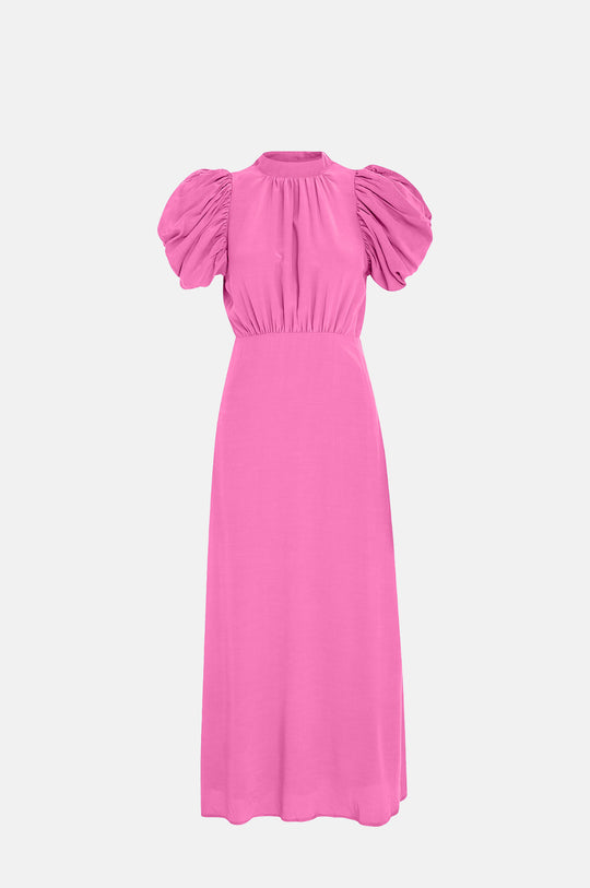 Alicia Puff Short Sleeve Open Back Midi Dress Prism Pink