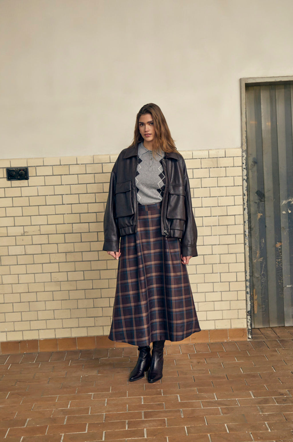 Christel Midi Skirt Tiramisu Checked