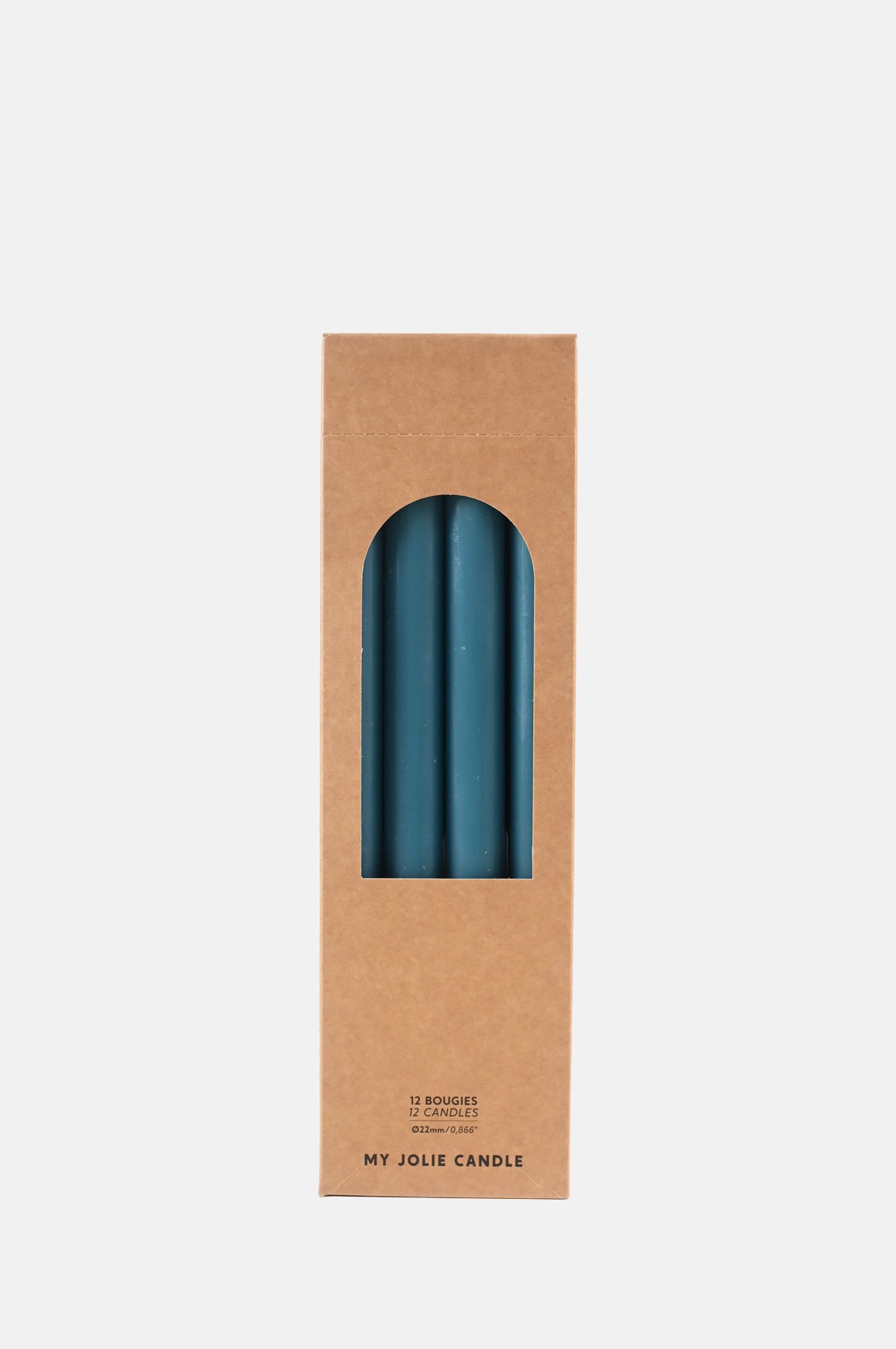 My Jolie Candle Box of 12 Dinner Candles Bleu Lagon.