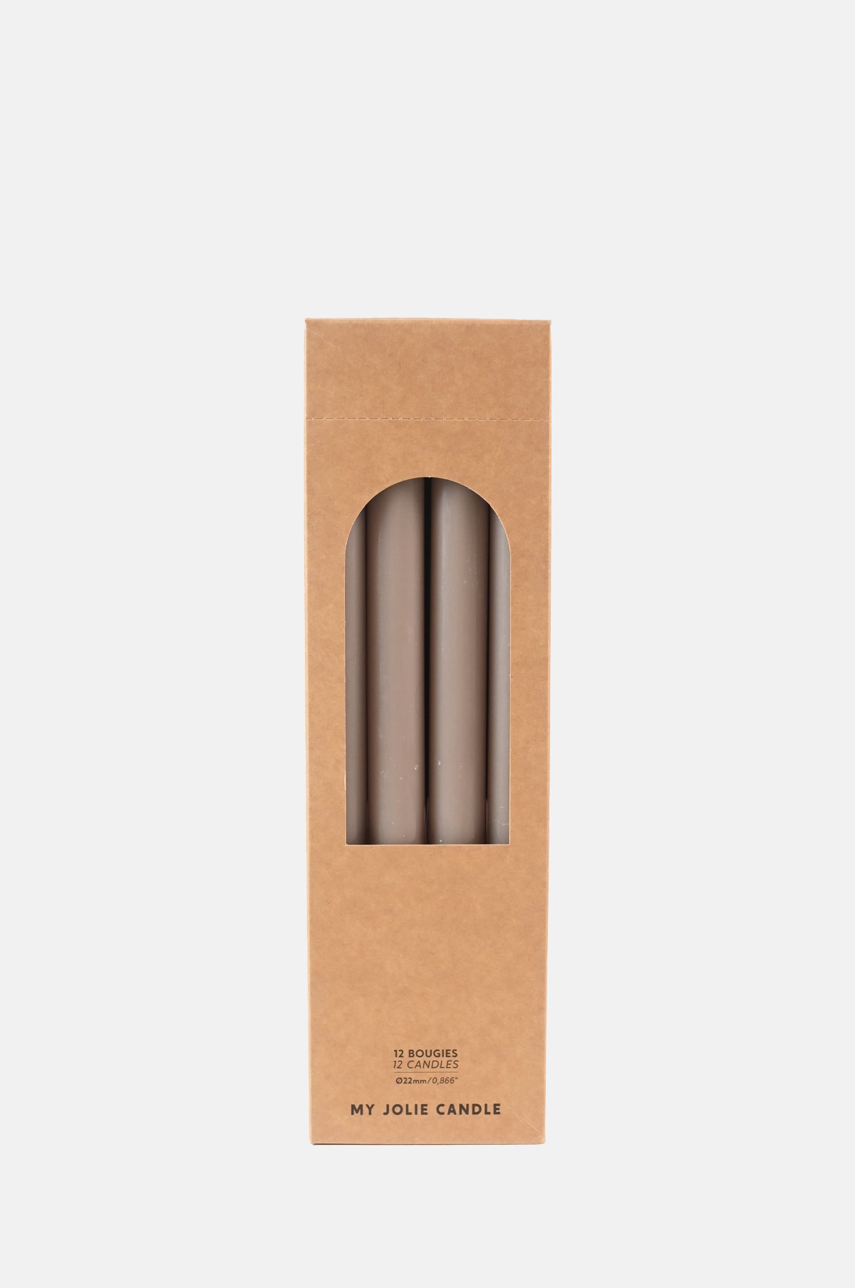My Jolie Candle Box of 12 Dinner Candles Taupe.
