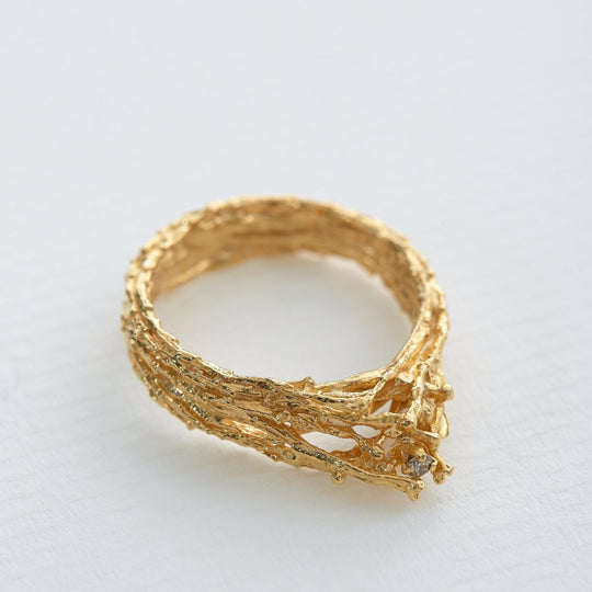 A.M. Champagne Diamond Nest Structure Ring Gold