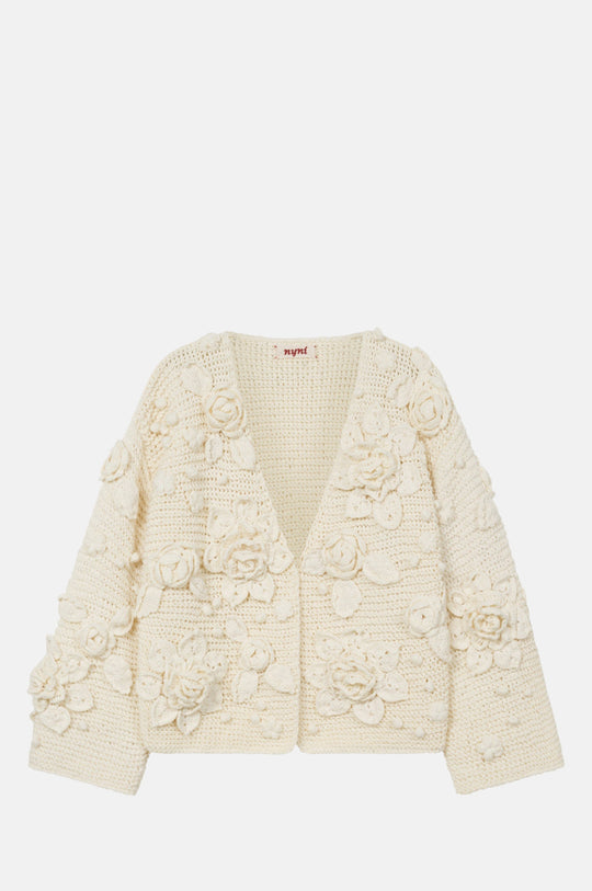 Handmade Cardigan Flowers Milk
