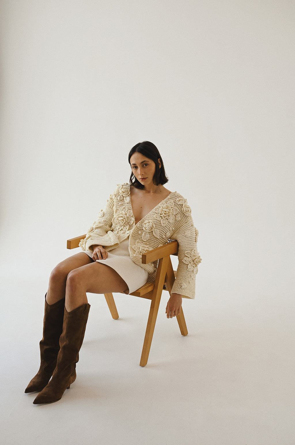 Handmade Cardigan Flowers Milk