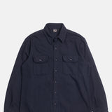 Orslow Organic Cotton Relaxed Fit Flannel Shirt Coffee Navy.
