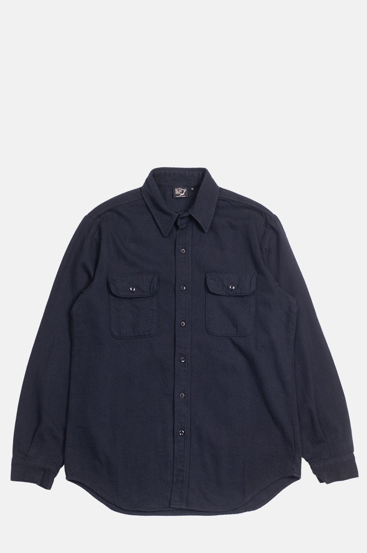 Orslow Organic Cotton Relaxed Fit Flannel Shirt Coffee Navy.