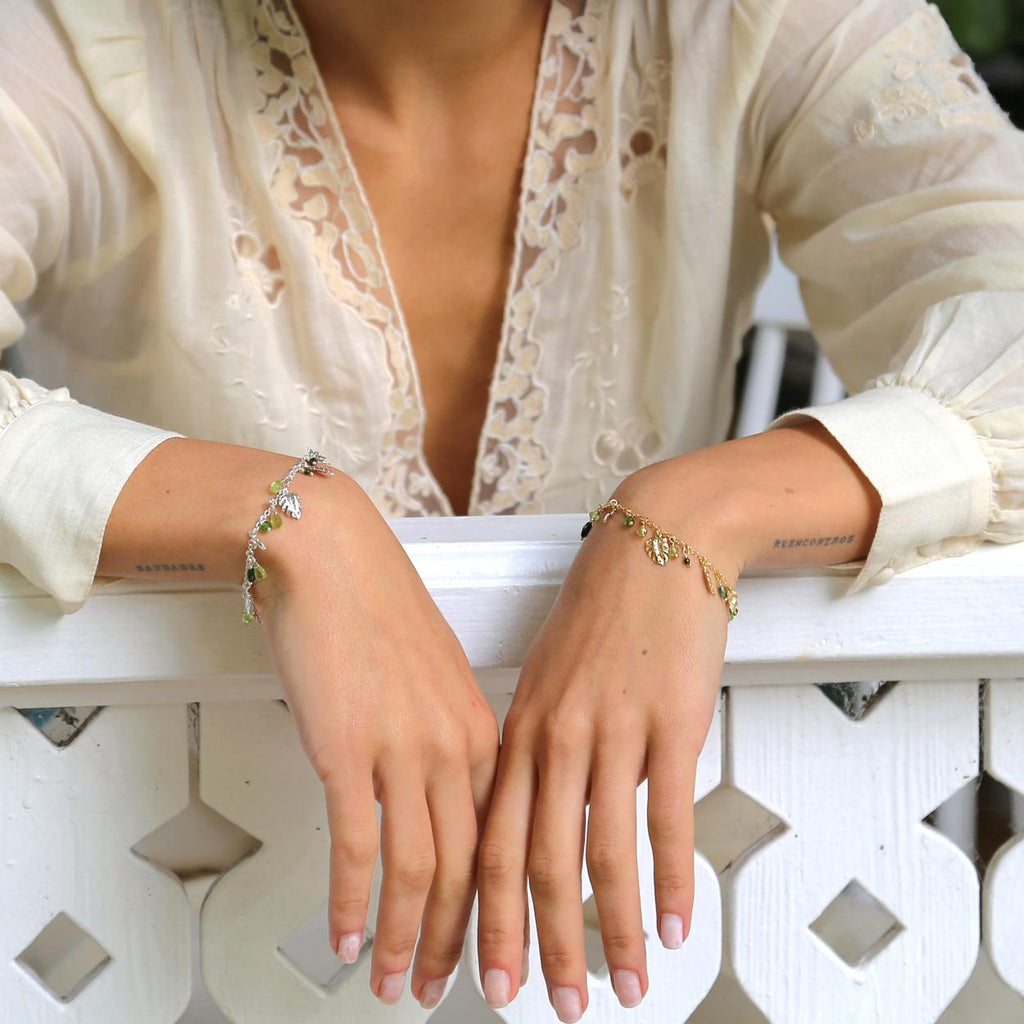 A.M. Tropical Leaf Charm Bracelet Silver