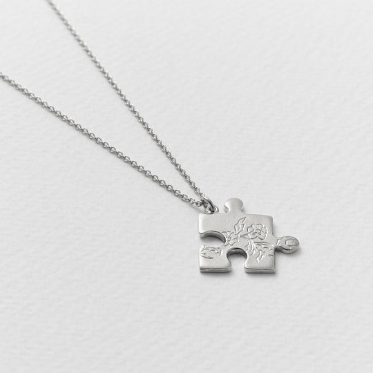A.M. Floral Puzzle Piece Necklace Silver