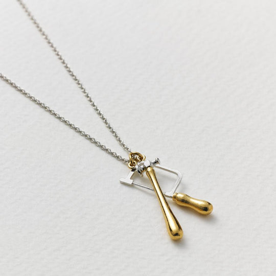 A.M. Jewellers Saw and Hammer Necklace, Silver with Gold Plated Details