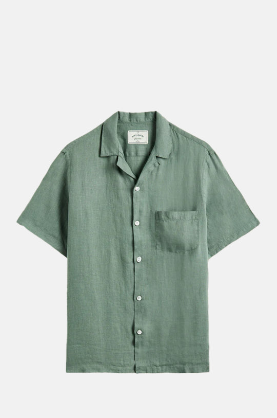 Linen Camp Collar Shirt Dry Green