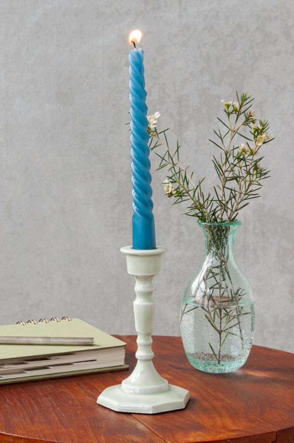 Enamel Candlestick 13cm Light Grey