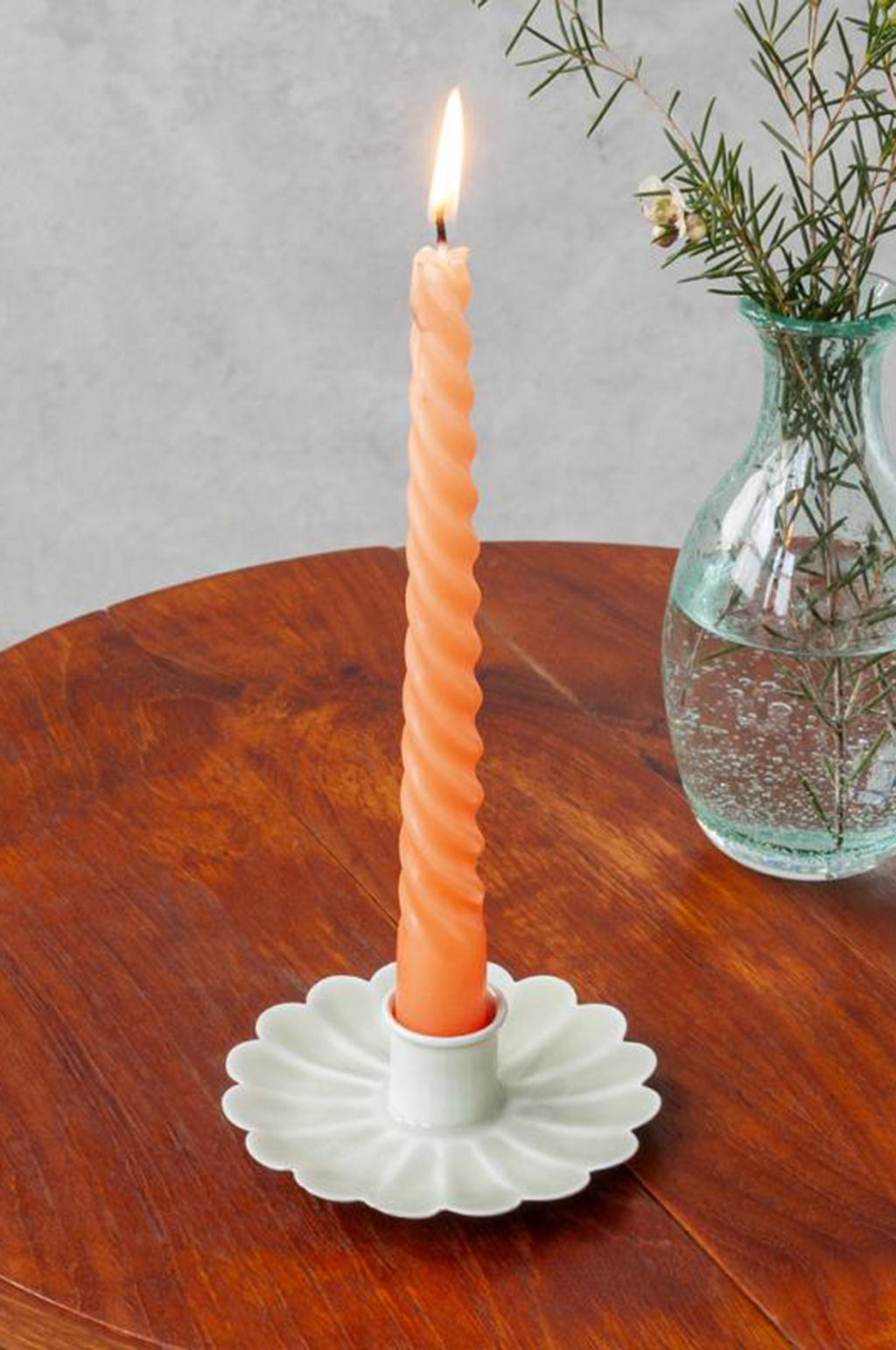 Enamel Flat Flower Candle Holder Light Grey