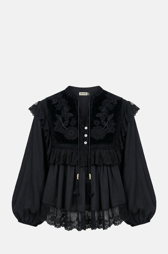 Diann Top Lilly Embroidery Black