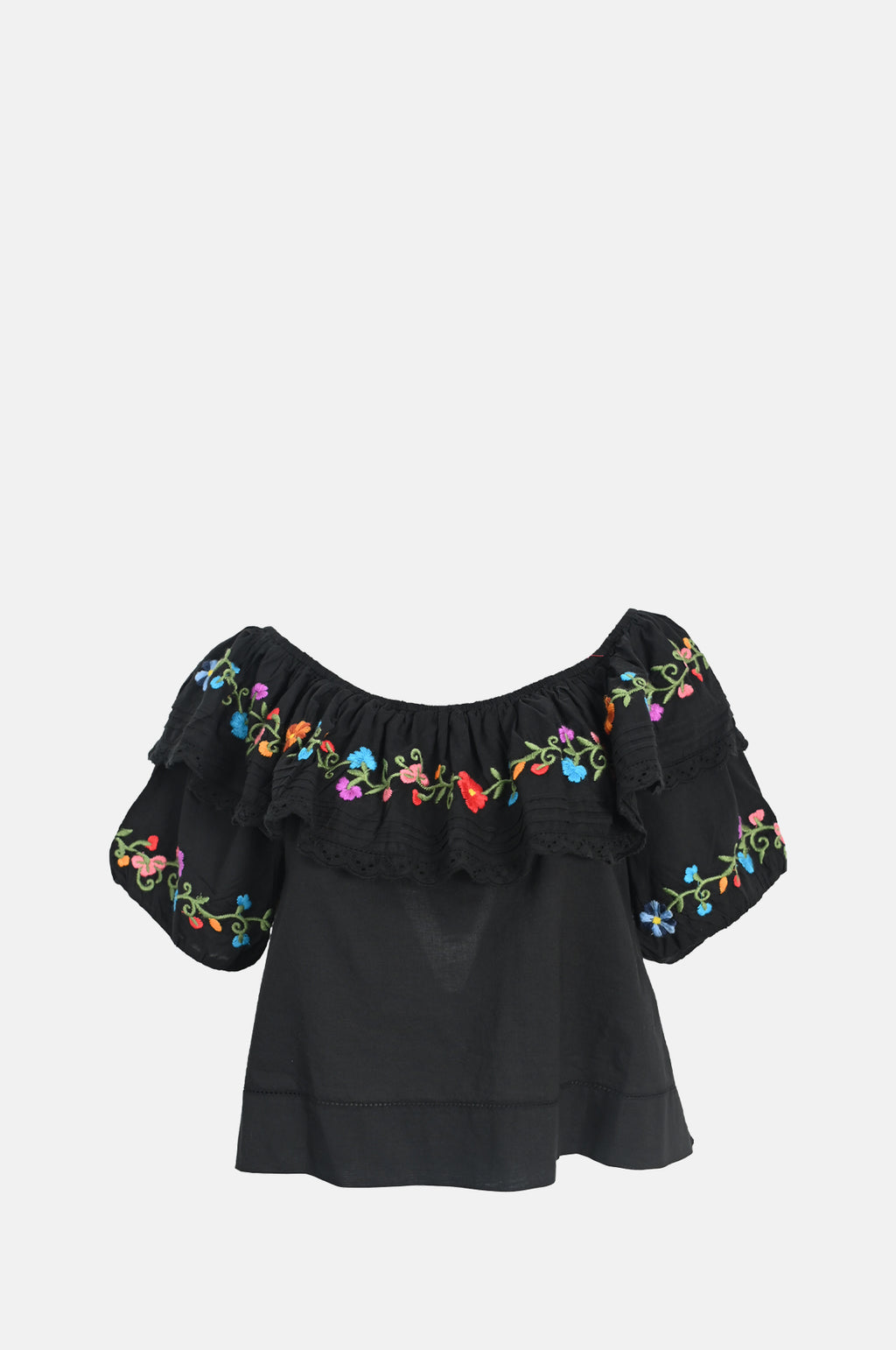 Rixo Lisette Top Ombre Floral Embroidery Black.