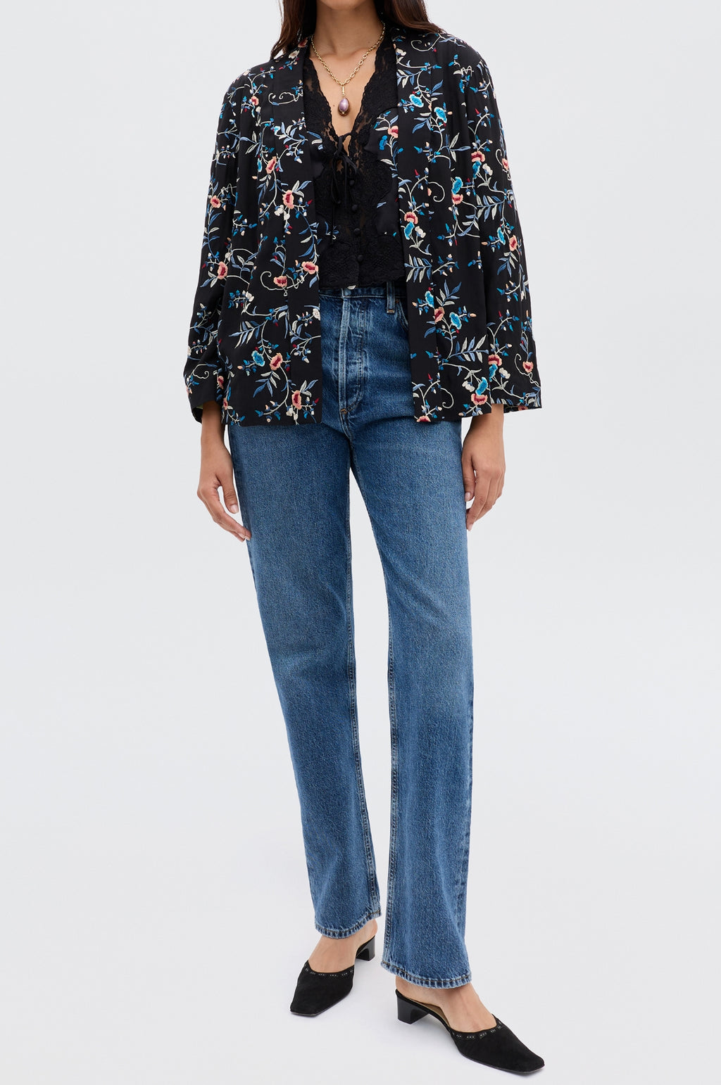 Malachy Jacket Botanical Embroidery Black