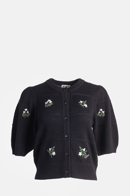 Minta Cardigan Summer Bud Embroidery Black