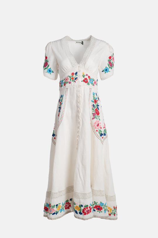 Novara Dress Anemone Embroidery Cream