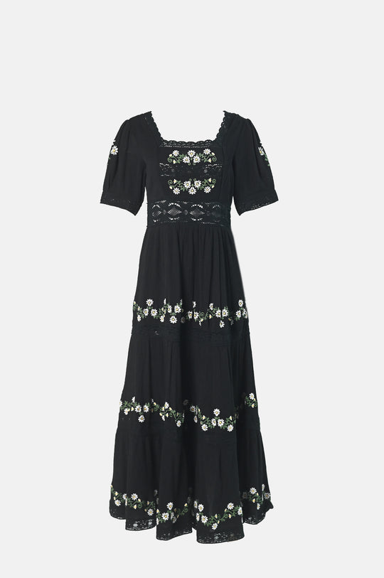 Philippa Dress Lilia Embroidery Black