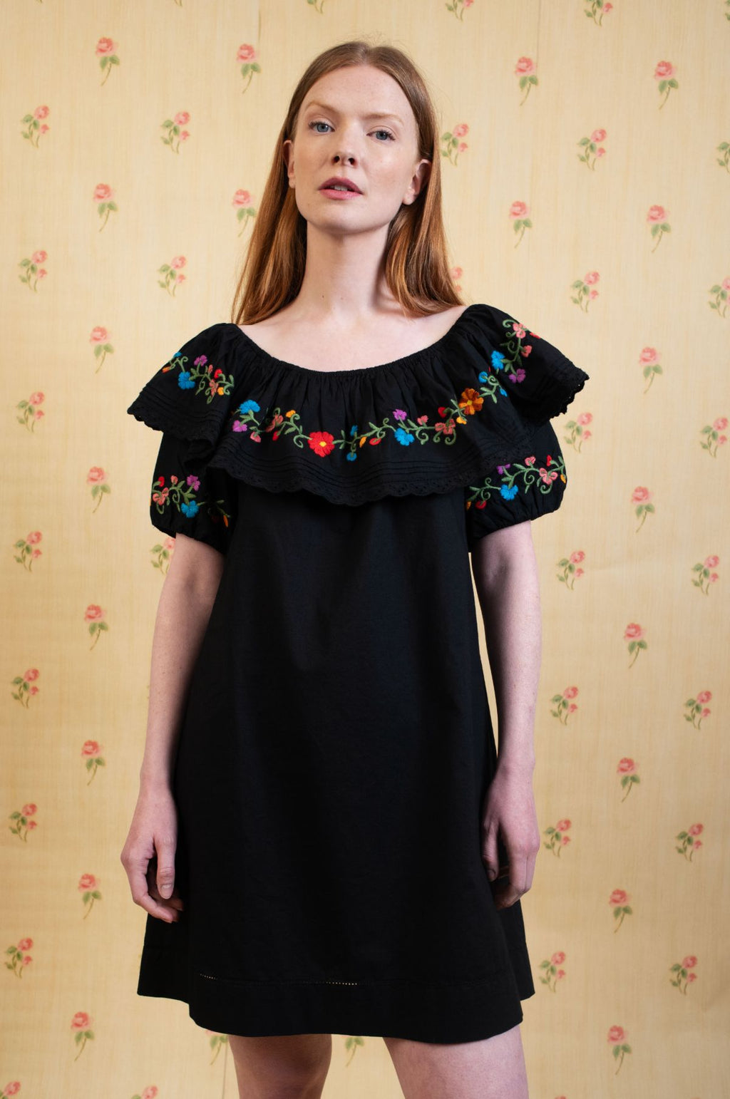 Saige Dress Ombre Floral Embroidery Black