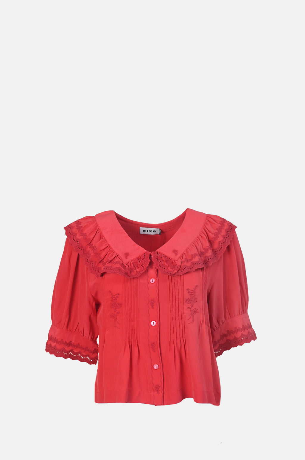 Rixo Quince Top Pansy Embroidery Poppy.