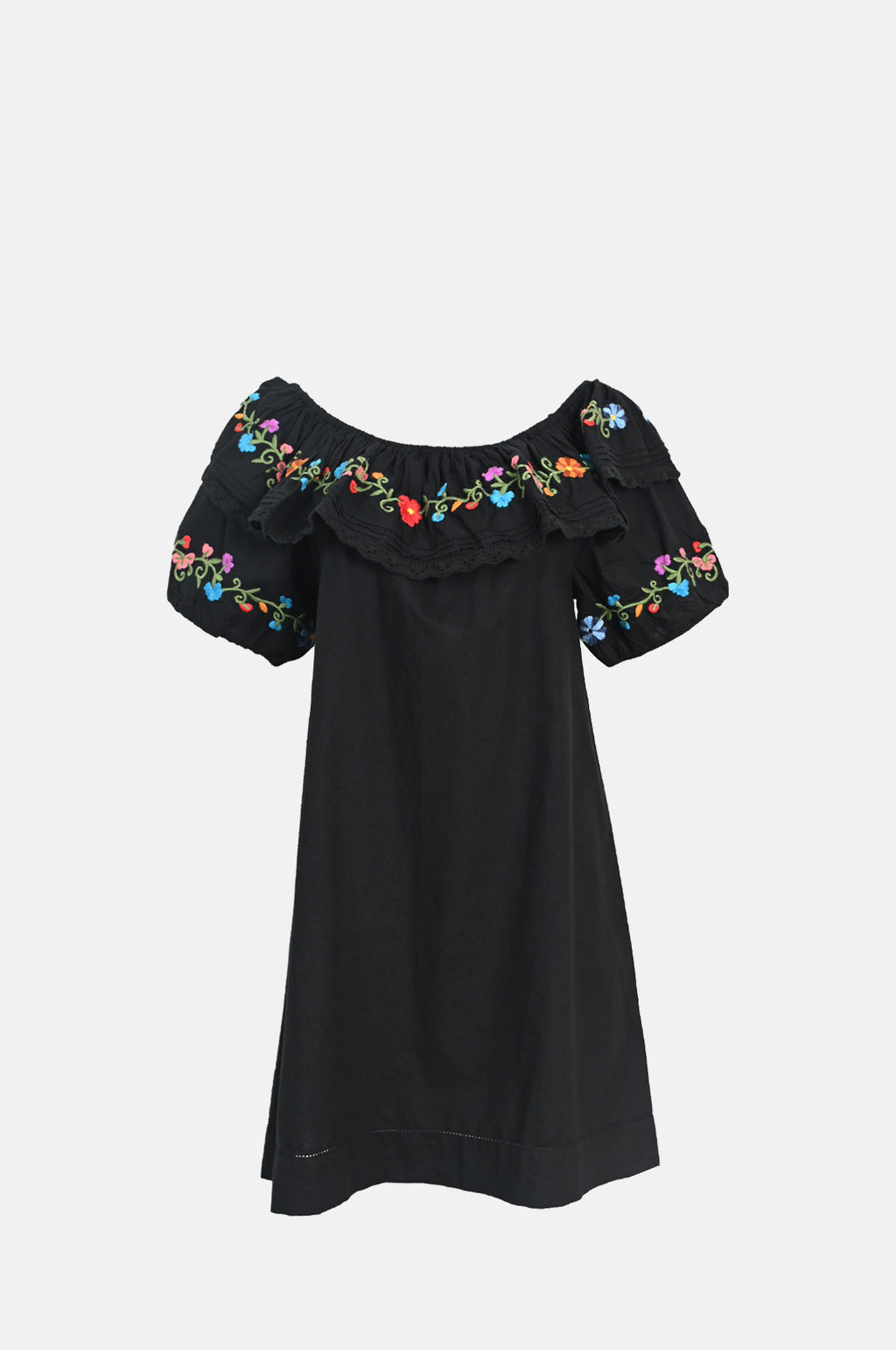 Rixo Saige Dress Ombre Floral Embroidery Black.
