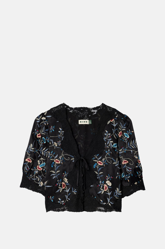 Ursula Top Botanical Embroidery Black