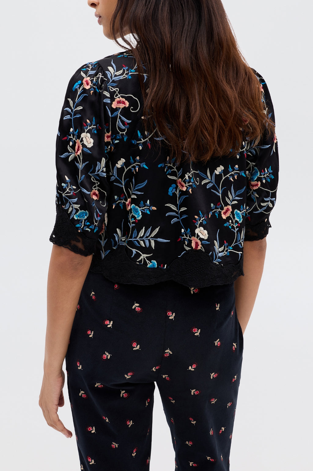 Ursula Top Botanical Embroidery Black