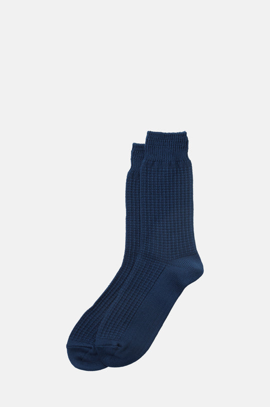 Cotton Waffle Crew Socks Dull Blue