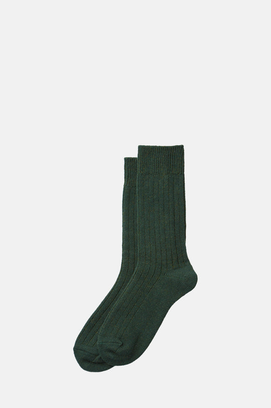 Cotton Wool Ribbed Crew Socks D.Green