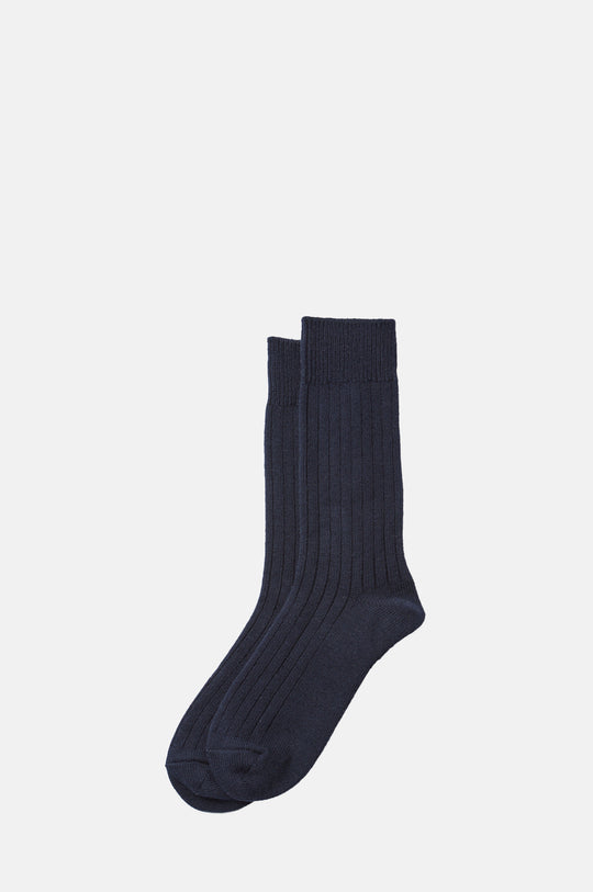 Cotton Wool Ribbed Crew Socks Navy