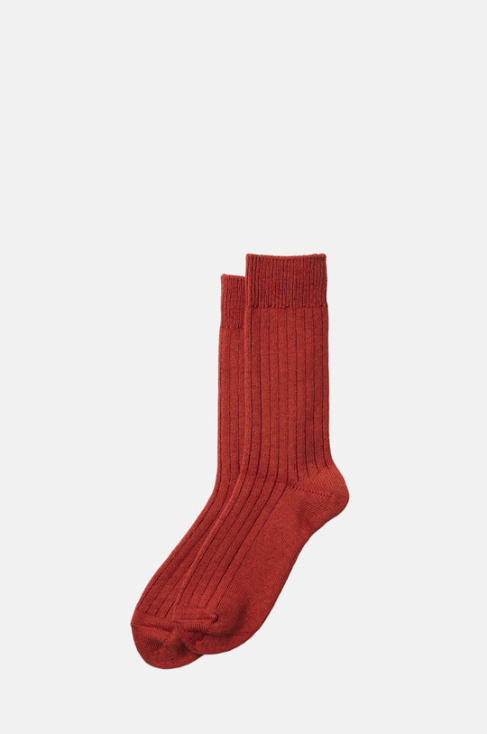 Cotton Wool Ribbed Crew Socks Red