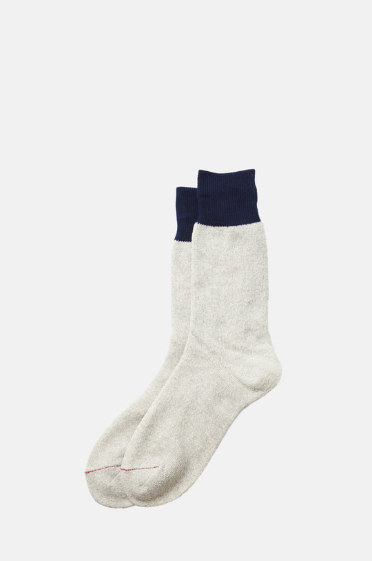 Double Face Crew Socks "Silk & Cotton" Navy/L.Gray
