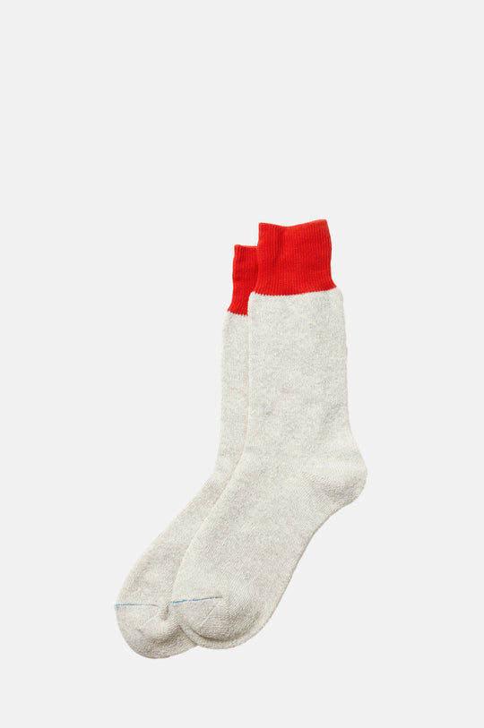Double Face Crew Socks "Silk & Cotton" Red/L.Gray