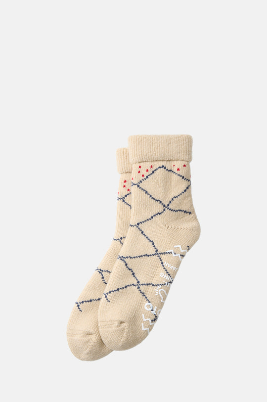 Merino Lambs Wool Room Socks "Ben Ouarain" Ecru/Blue