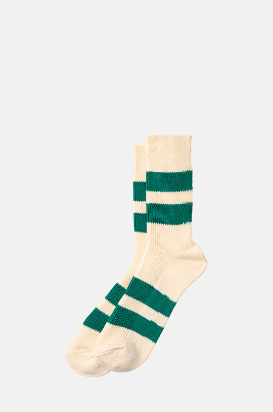 Recycled Cotton Stripe Socks Ecru/Green