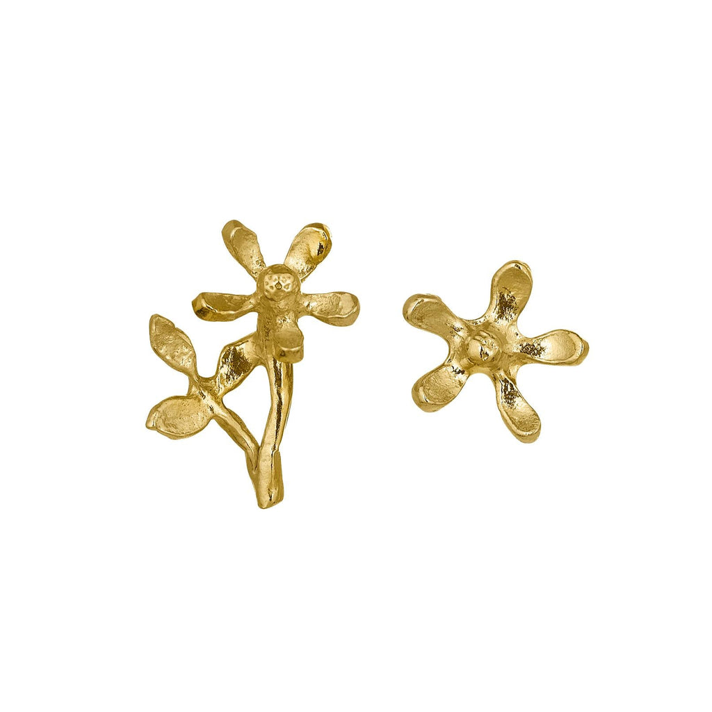 A.M. Asymmetric Growing Flower Stud Earrings Gold