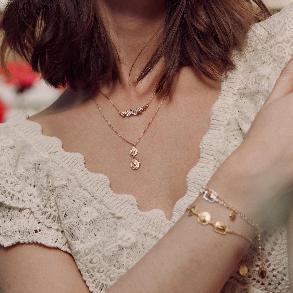 A.M. Love of Nature Heart & Flower Drop Necklace Silver